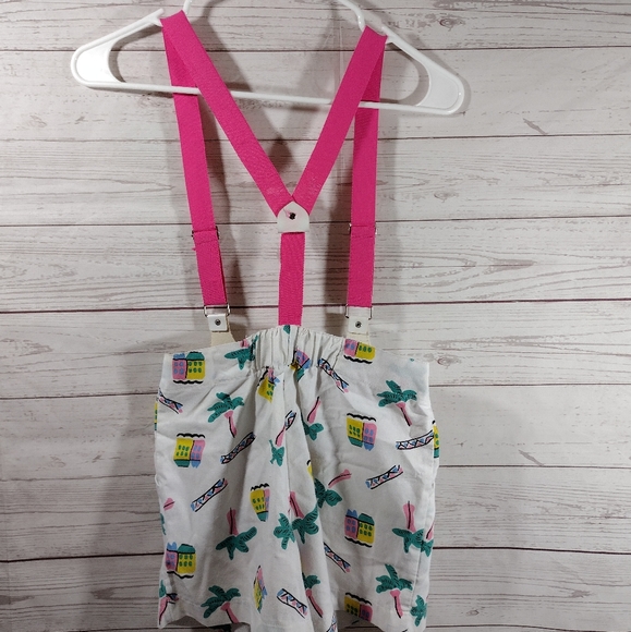 80s Overall Suspender Shorts outfit tropical - Picture 13 of 16